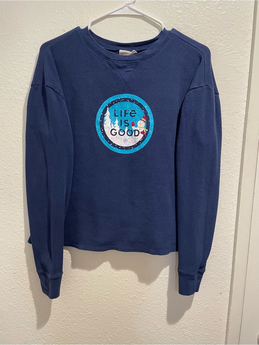 ❄️ Life is Good Blue Christmas Waffle Knit Thermal Top S ☃️